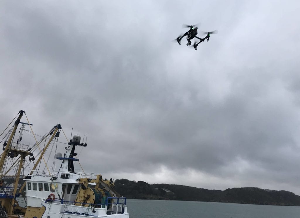 The drone takes shots of the Brixham trawler Emily Rose